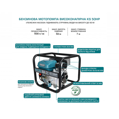 Високонапорна мотопомпа KS 50HP