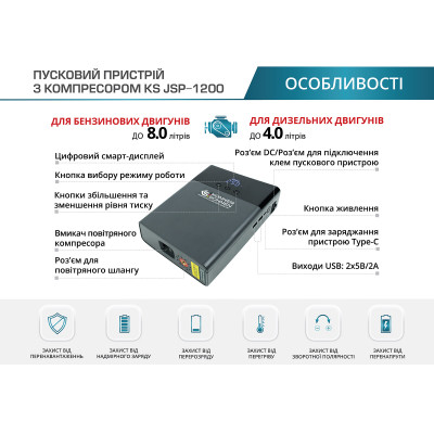 Starthilfe Powerbank mit Luftkompressor  KS JSP-1200